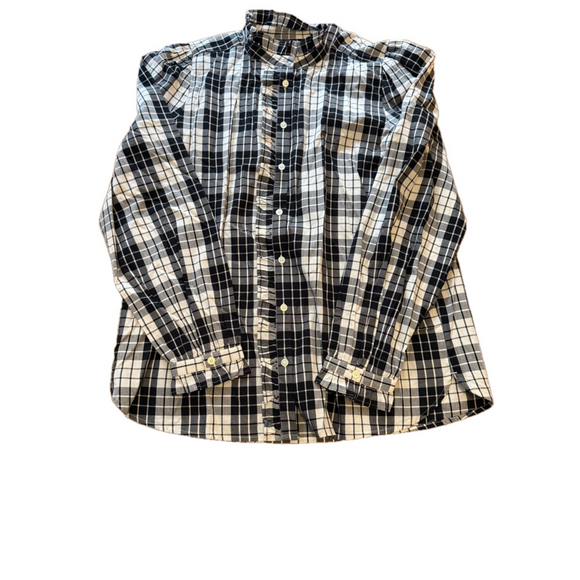 LOFT Plaid Ruffle button down black and white Shirt NWT Long sleeved size small - Picture 4 of 7